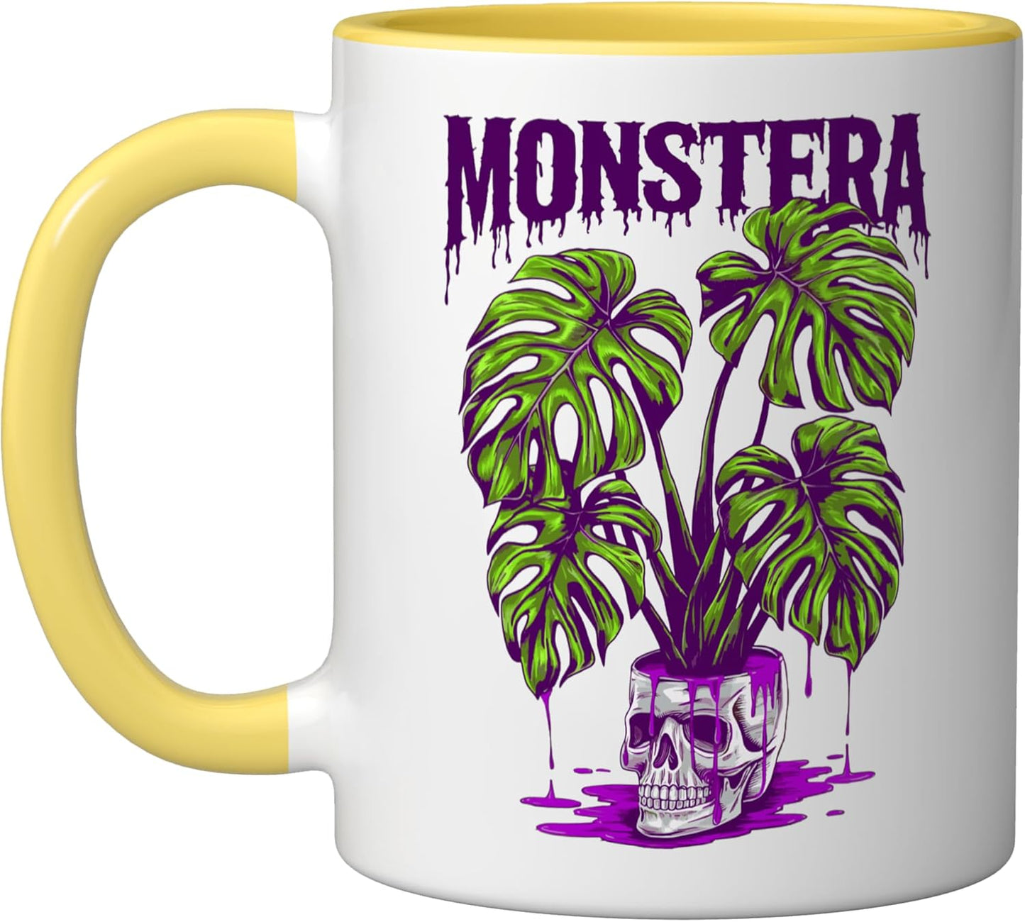 Taza Cerámica Monstera Skull Amarillo/Blanco