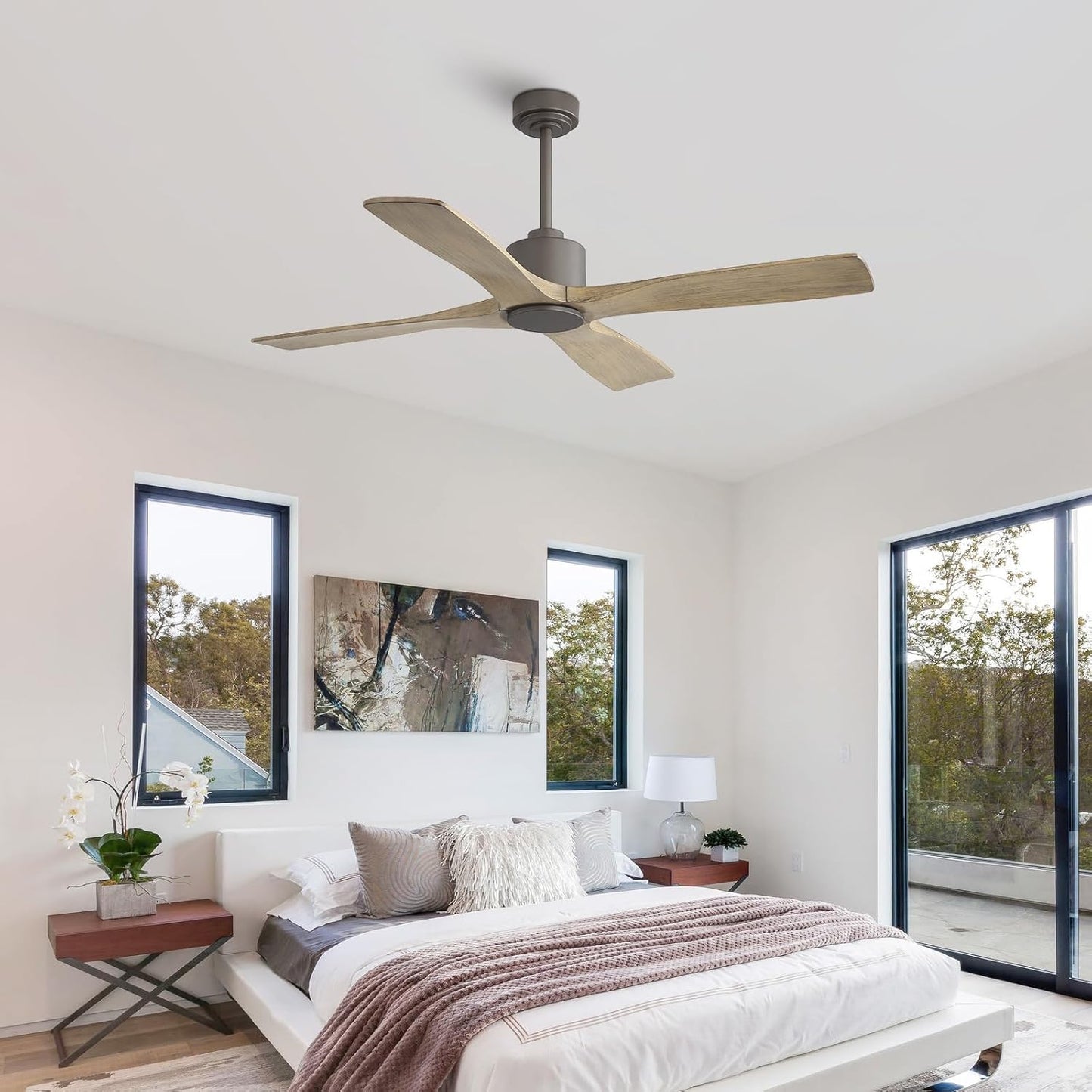 Ventilador techo sin luz 6 velocidades madera gris