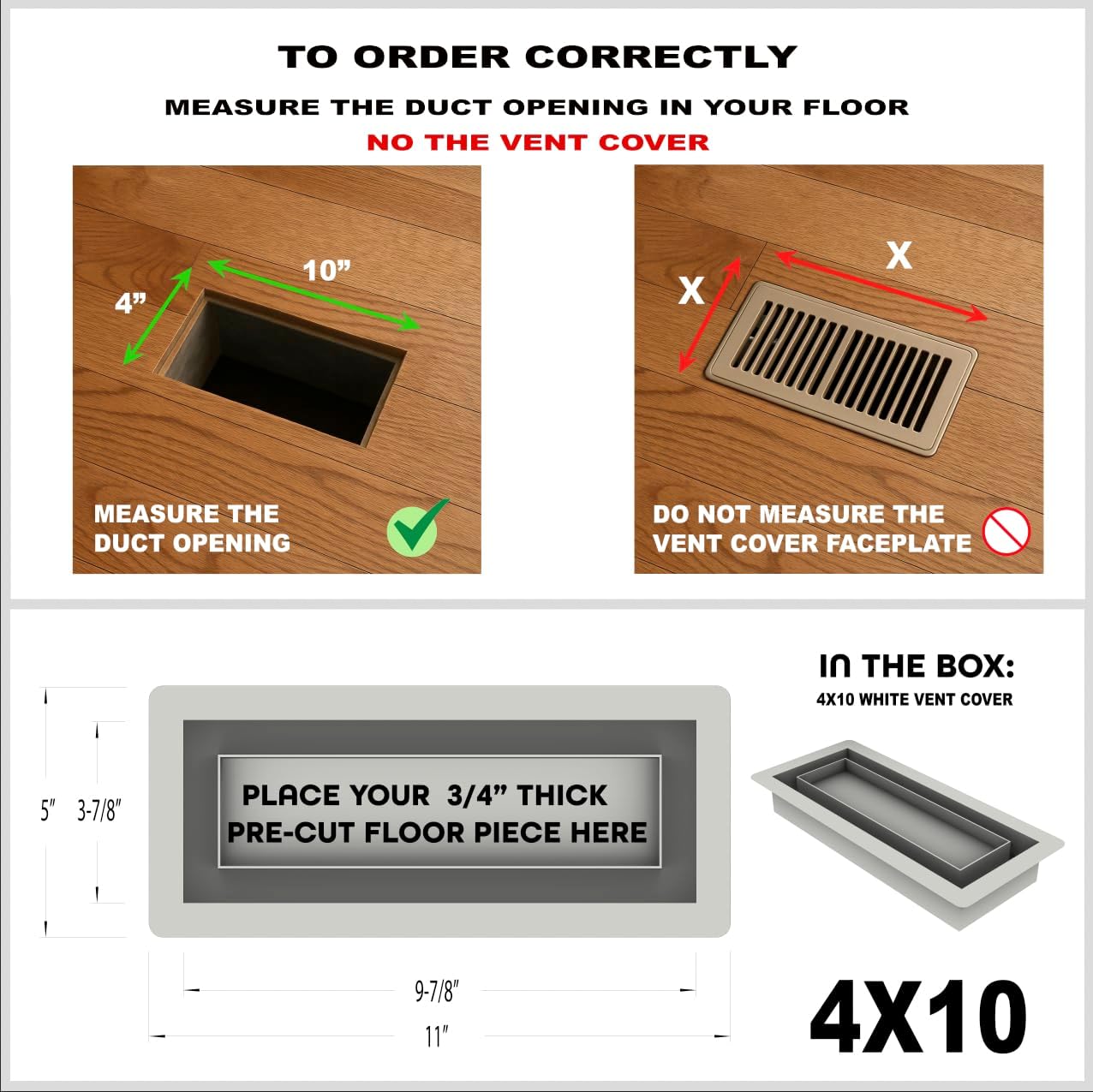Registro piso flujo aire 4x10pulg bandeja inserto acero resistente