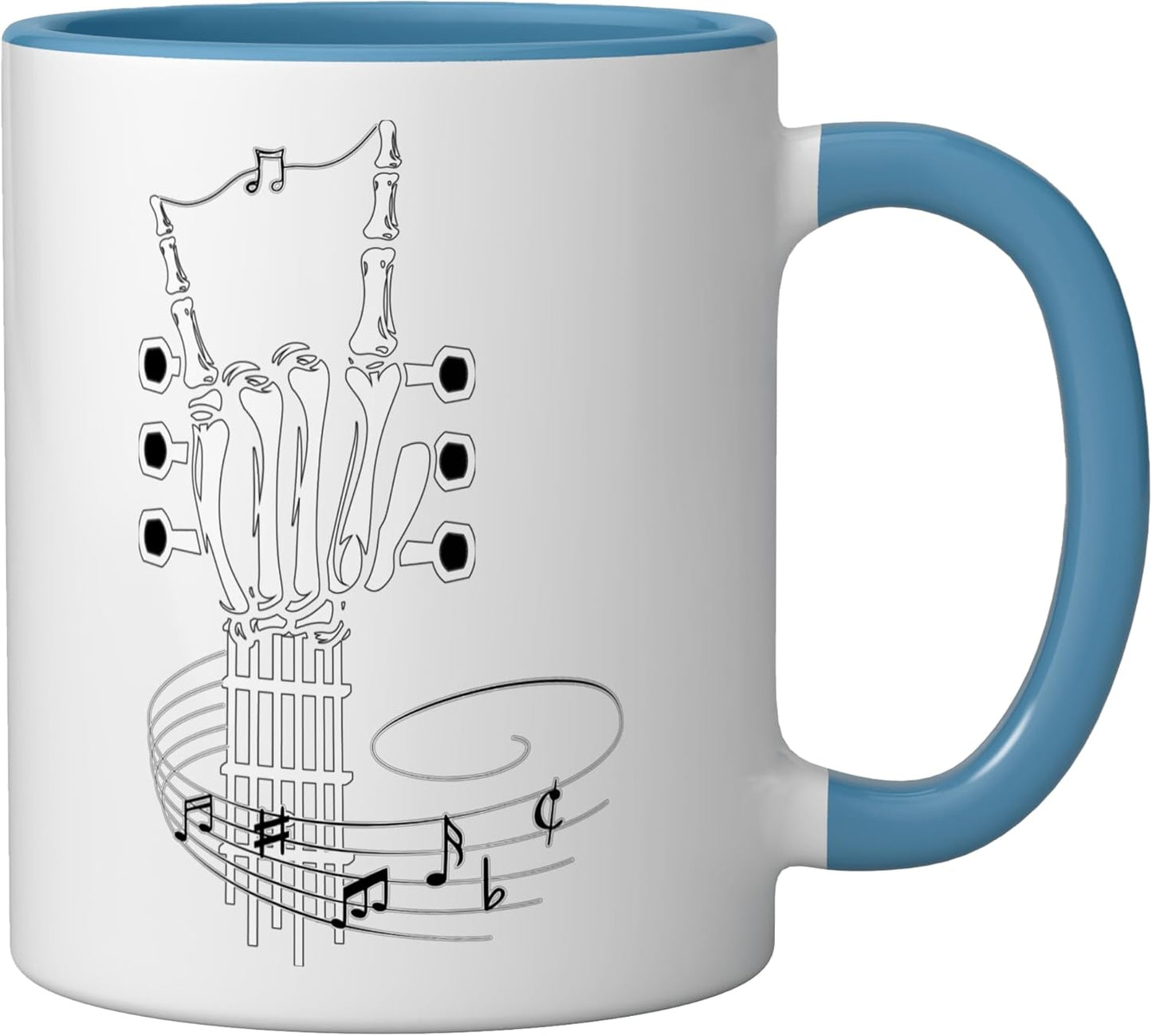 Taza cerámica de guitarra skeleton rock on musical notes azul/blanco