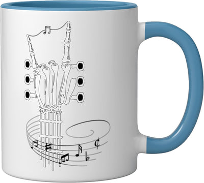 Taza cerámica de guitarra skeleton rock on musical notes azul/blanco