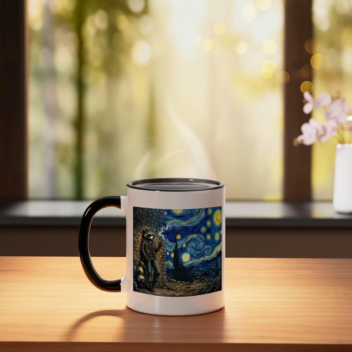 Mug cerámico Raccoon Smoking Starry Night Van Gogh
