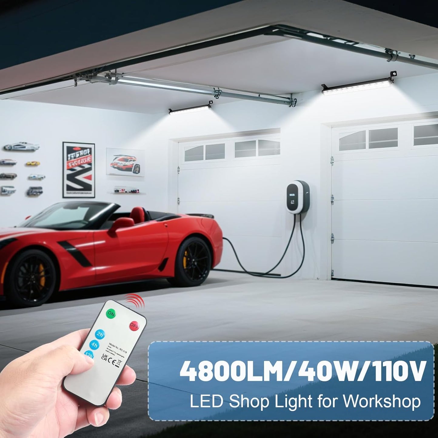 Luz LED garage 24W blanca 6000K con control remoto y cable 6.5pies
