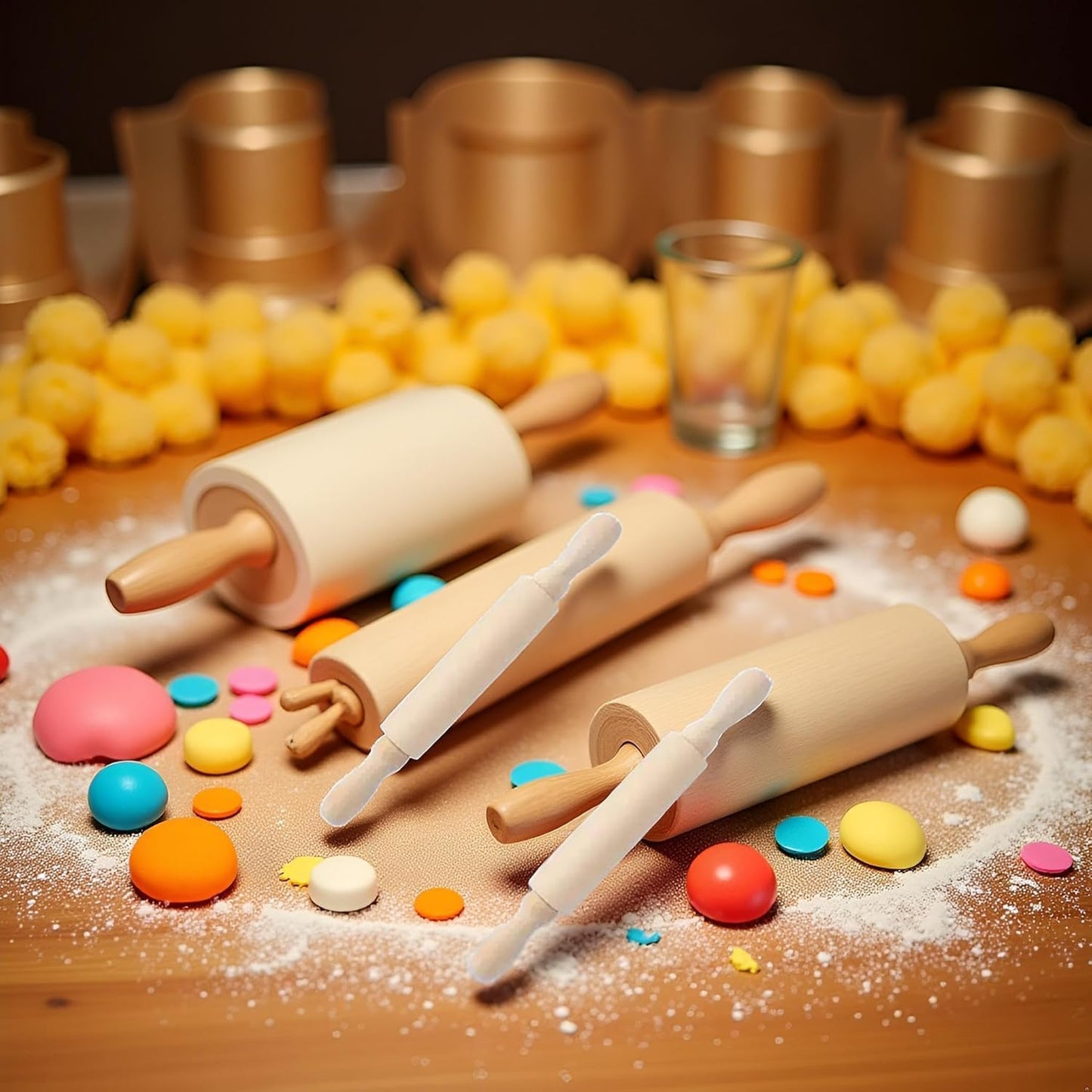 2 Rodillos Madera para Hornear Masa Fondant Pastelería 6pulg