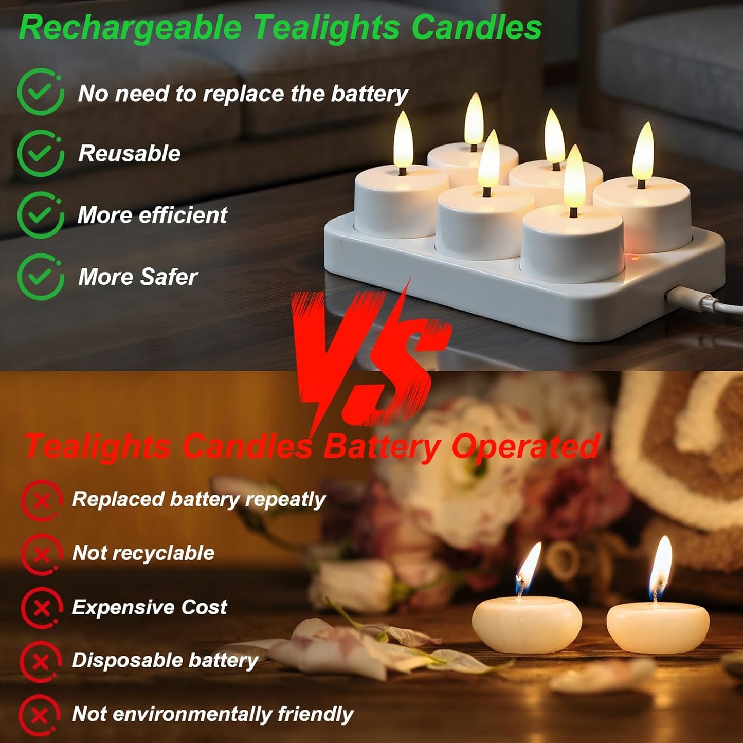 Velas LED recargables con control remoto y temporizador