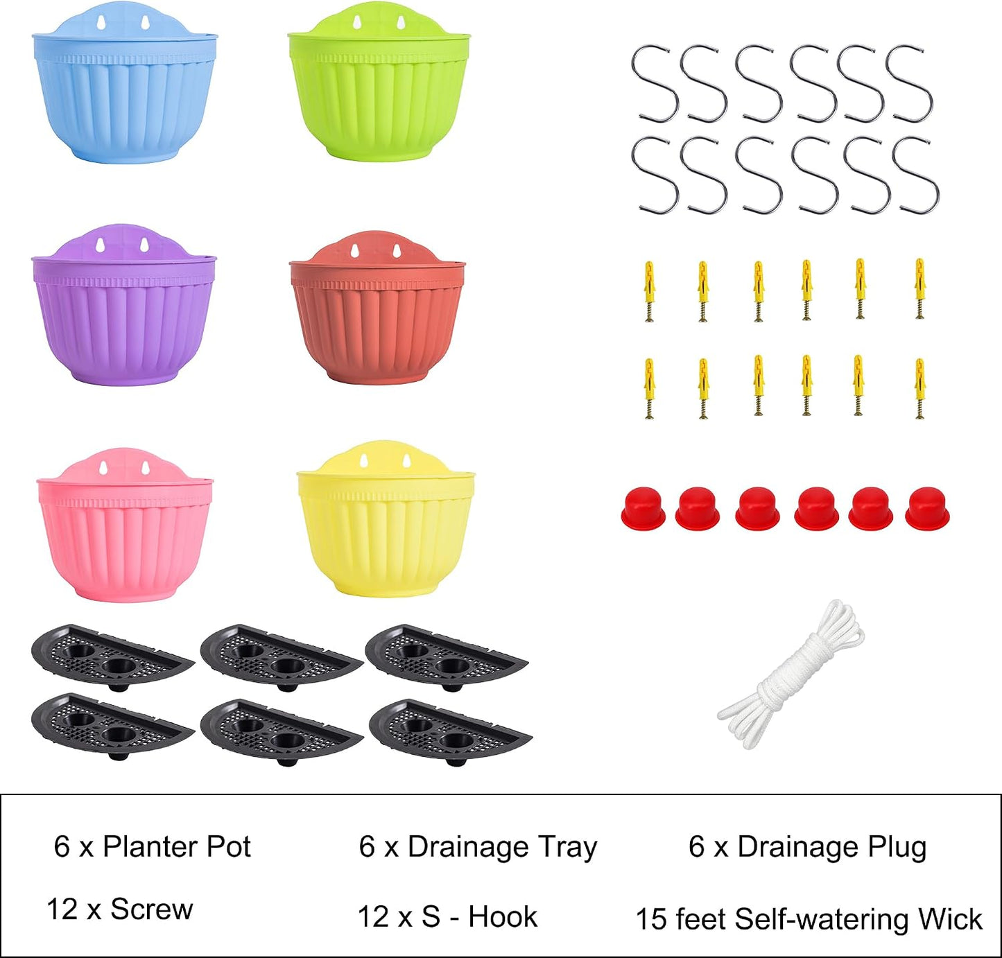 6 Macetas colgantes para pared interior y exterior con drenaje