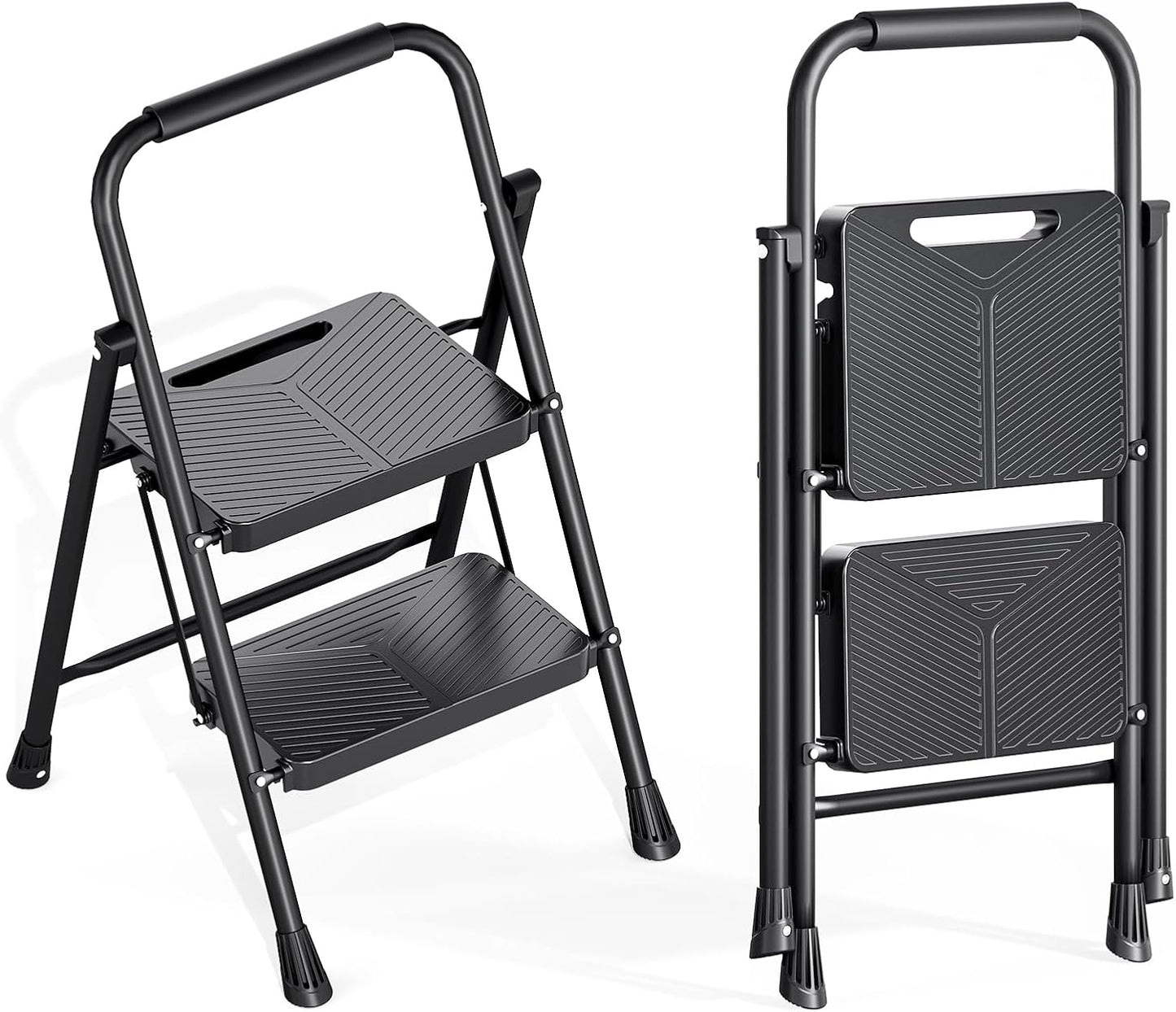 Escalera 2 escalones acero 500lb plegable con pasamanos
