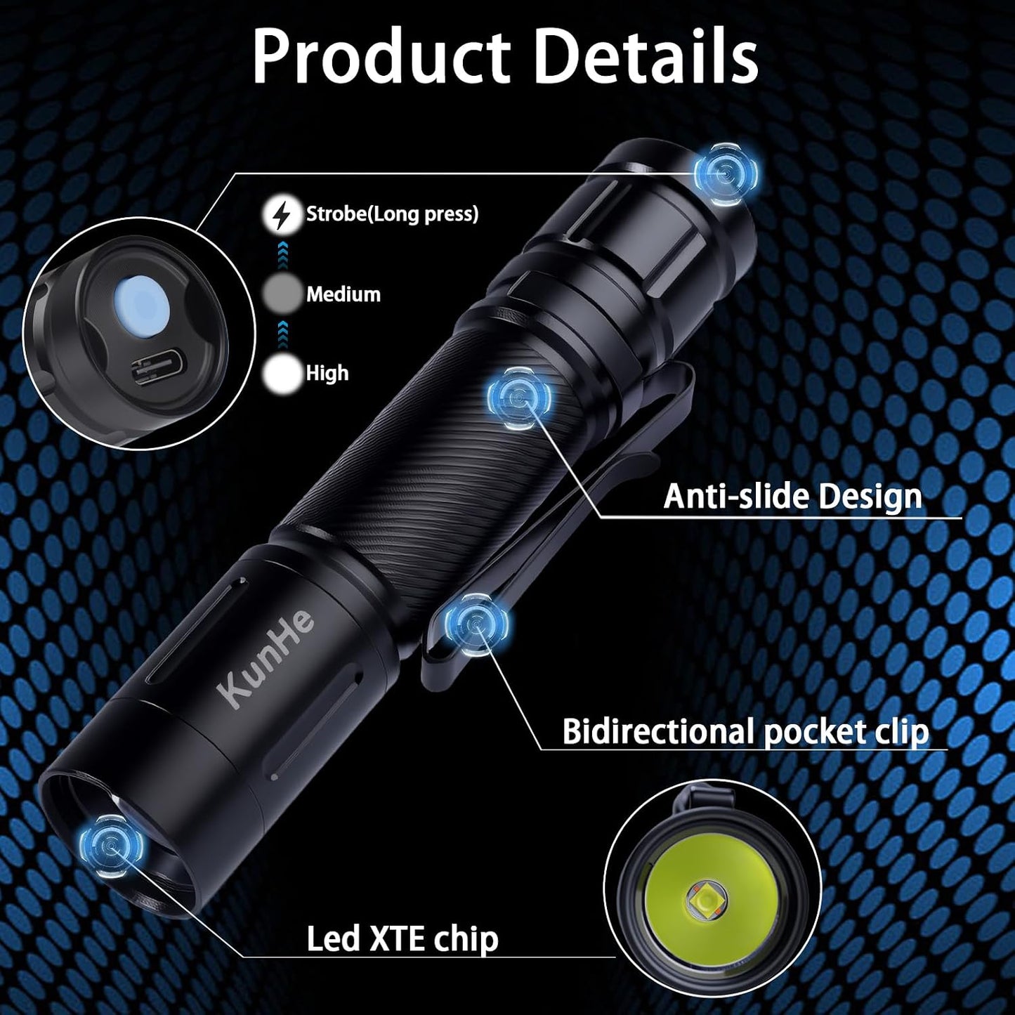 20 Linternas LED Recargables Aluminio 180lm Brillo Ajustable