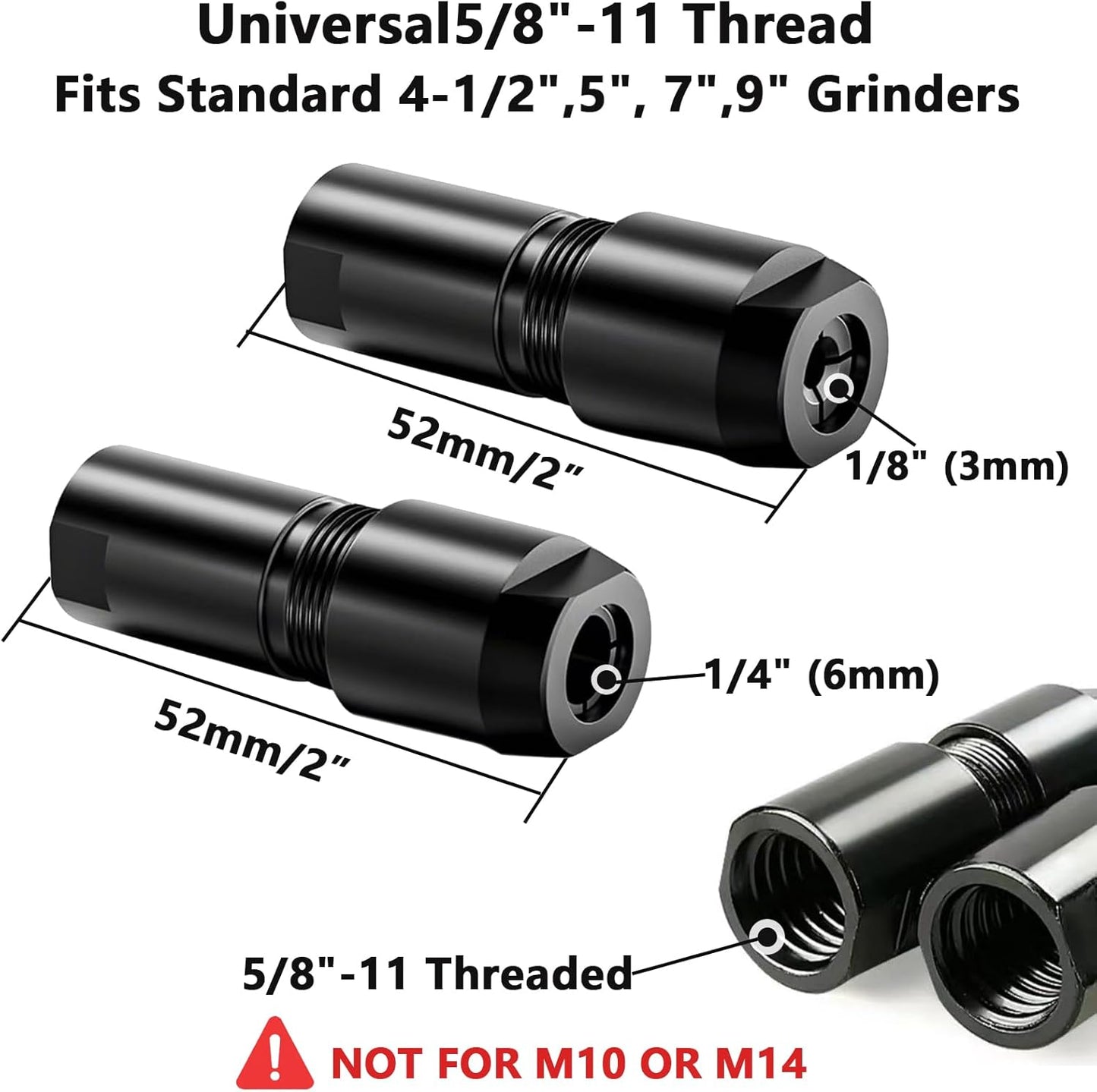 2 Adaptadores Amoladora Angular a Troquel Rosca 5/8-11 a 1/4 y 1/8