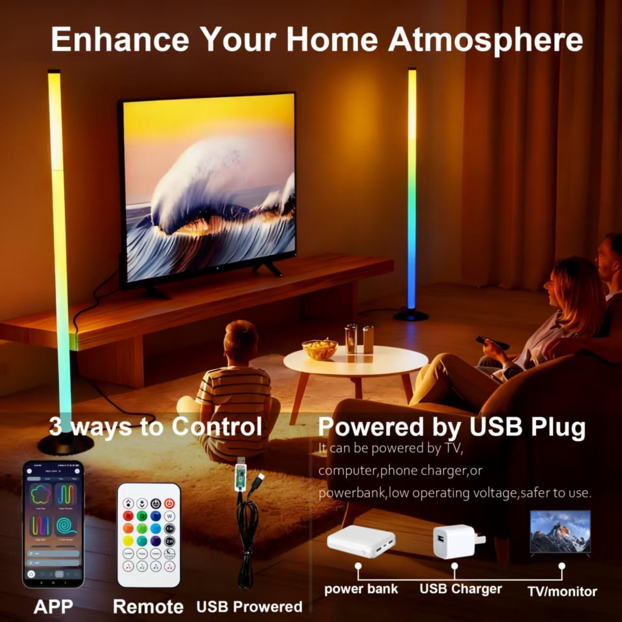 Lámpara pie LED USB app control remoto ICRGBW cambio color