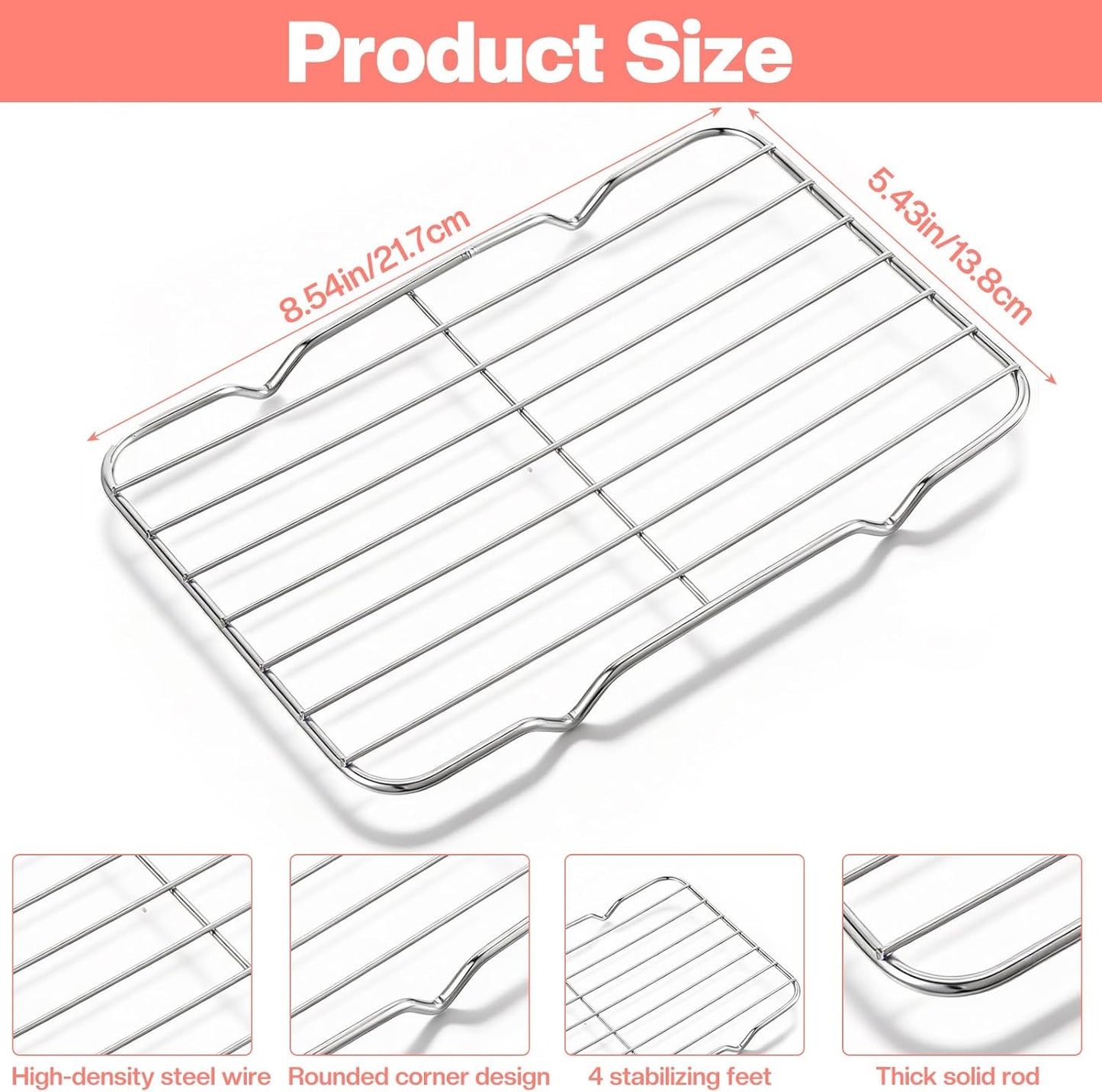 Rejilla de alambre para bandeja de hornear acero inoxidable resistente con 4 patas