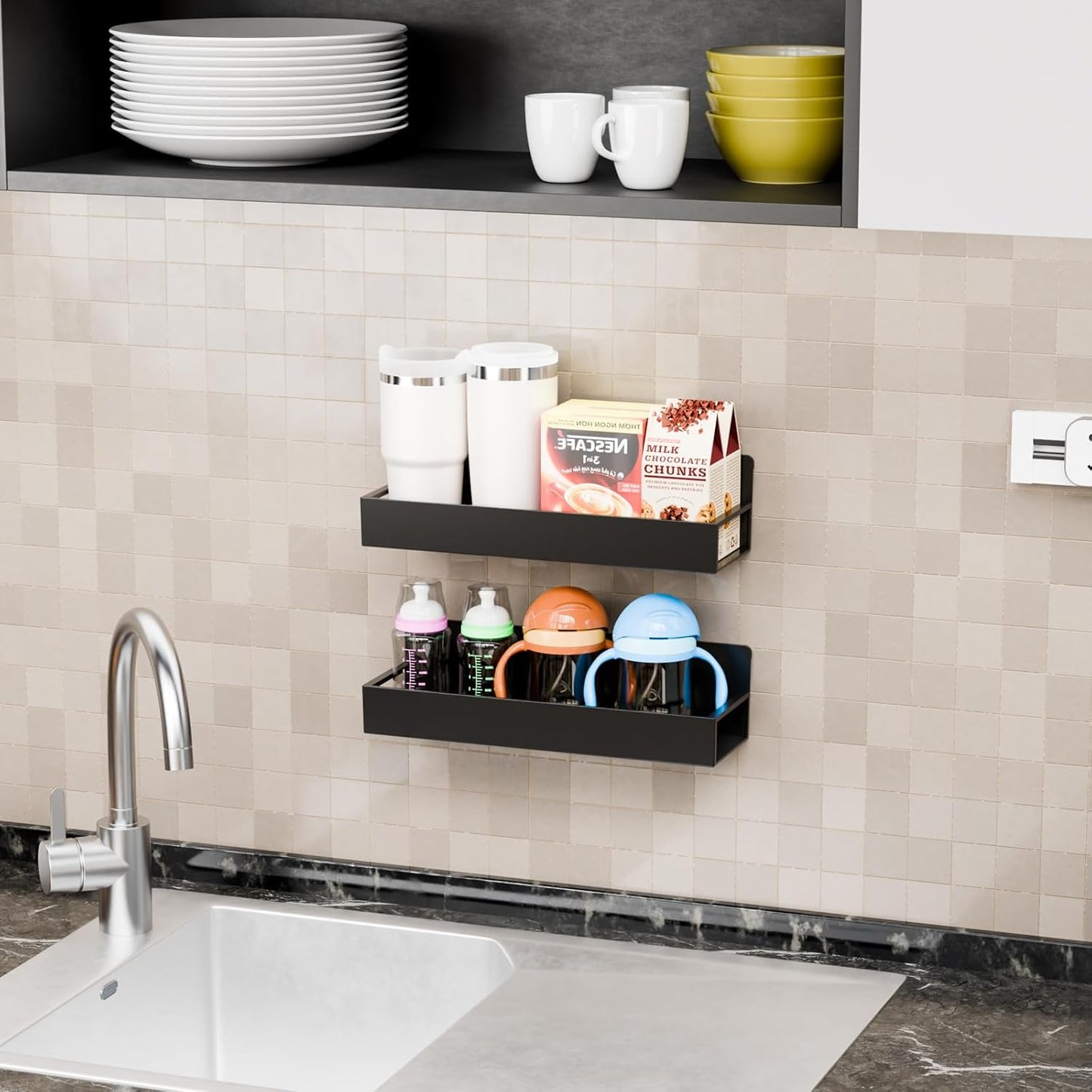 Paquete de 4 soportes de pared negros para especias con adhesivo