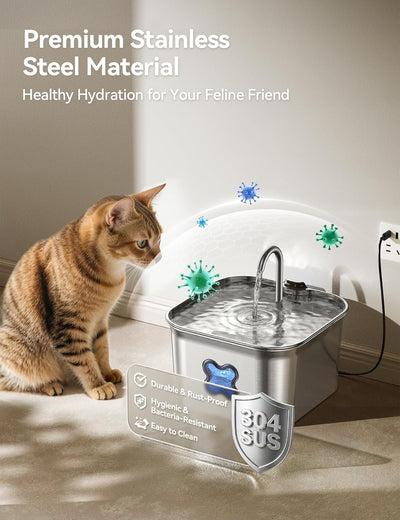 Fuente agua gatos acero inox 304 estilo grifo 2.8L 20dB
