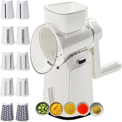 Rallador rotativo de queso y rebanador de verduras