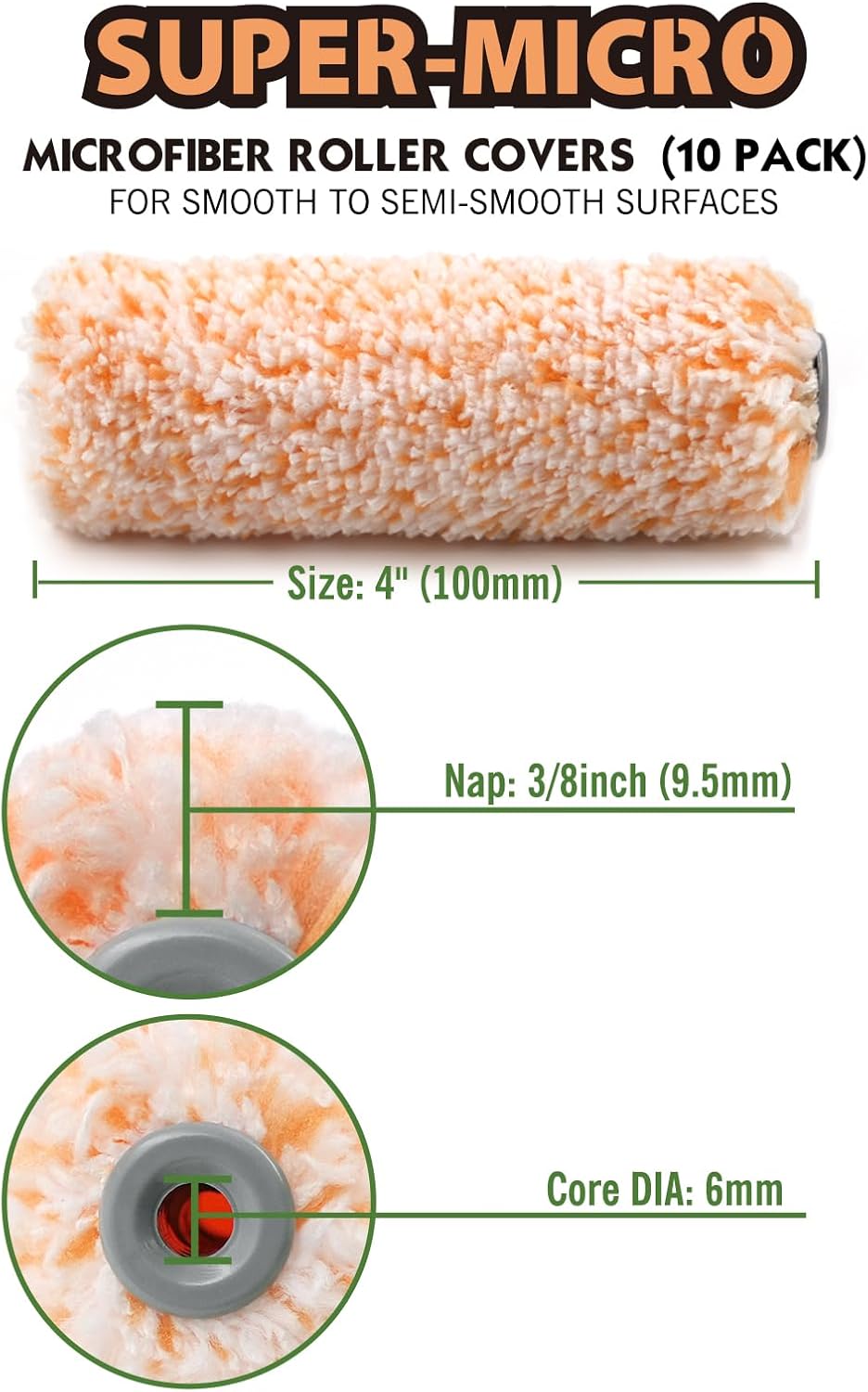 Fundas rodillo 4pulg microfibra paq 10