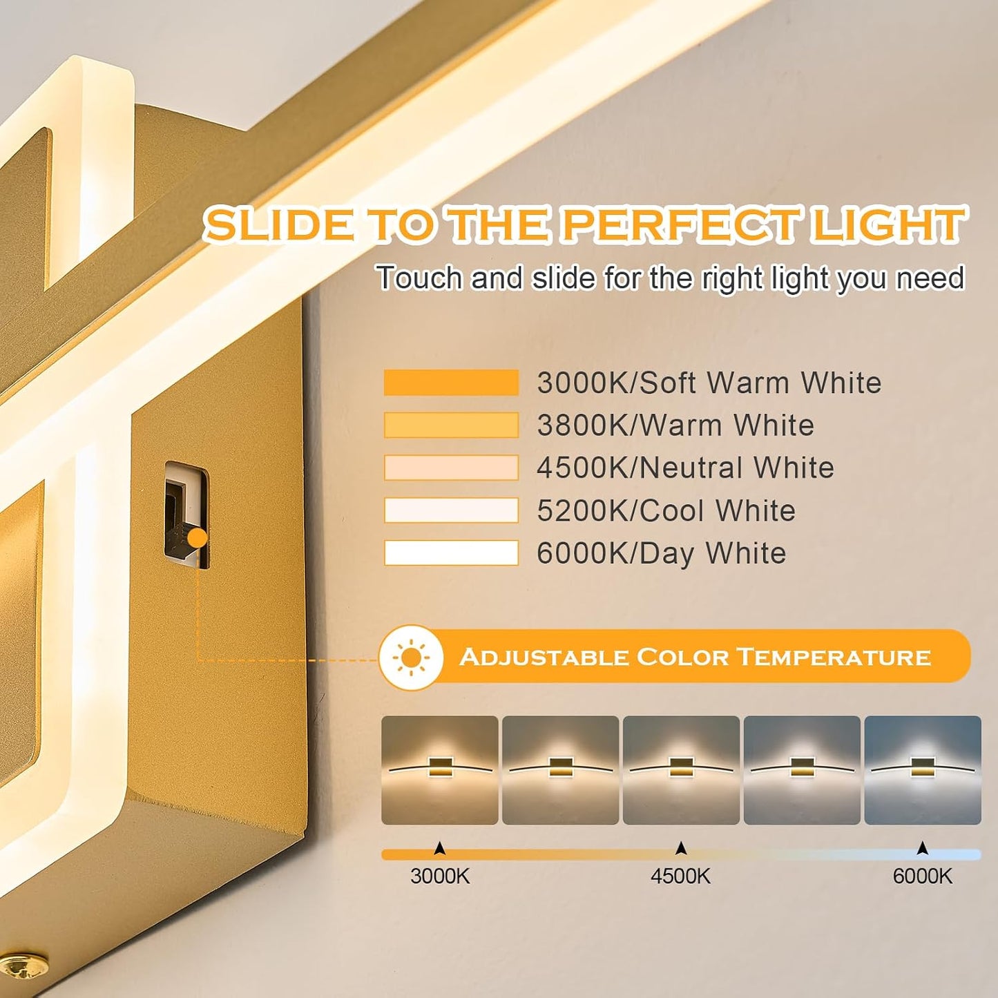 Aplique LED dorado sobre espejo baño regulable 23.6pulg