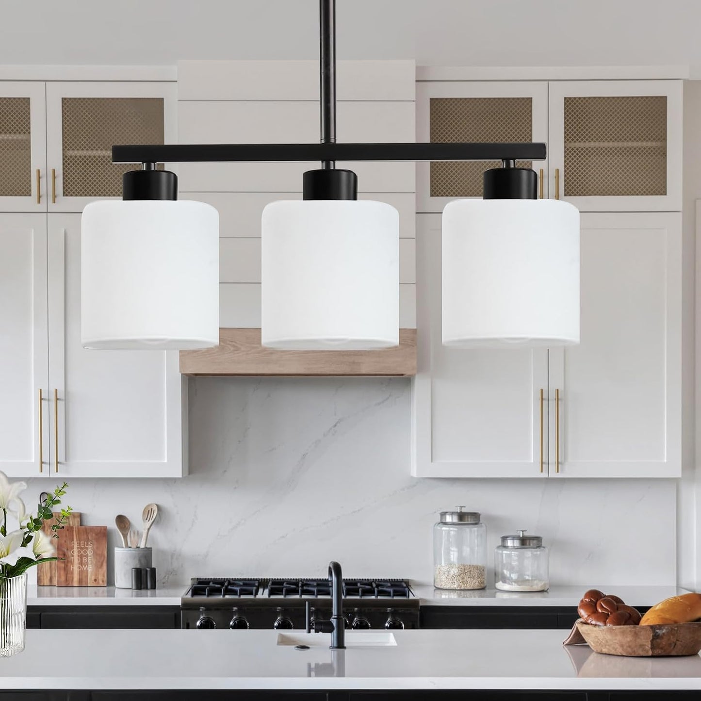 Lámpara colgante isla cocina 3 luces vidrio lechoso base E26
