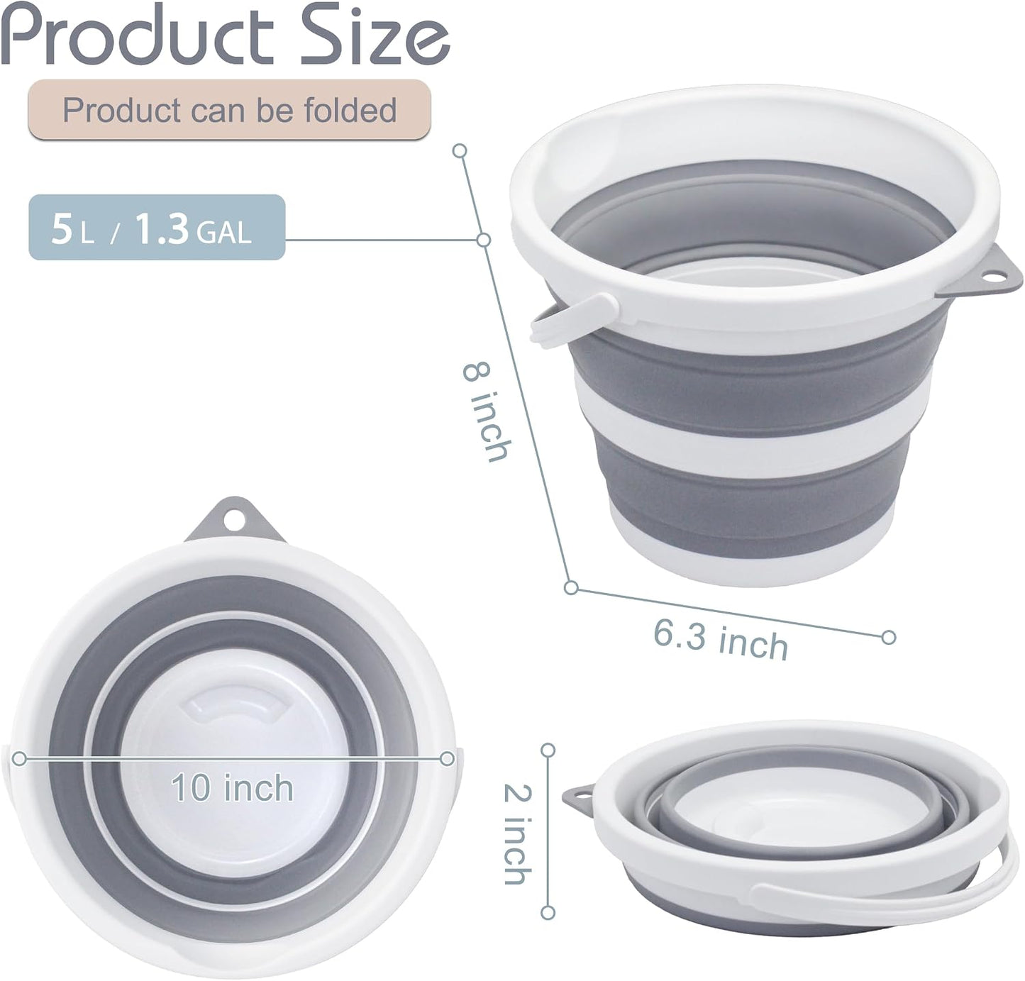 Cubo plegable 5L sin BPA para hogar y uso al aire libre gris