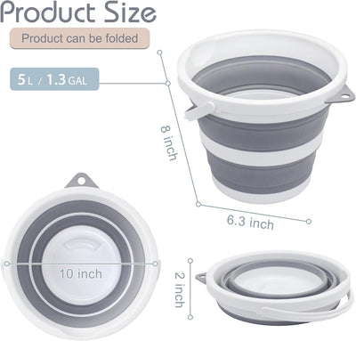 Cubo plegable 5L sin BPA para hogar y uso al aire libre gris