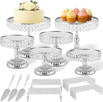 Juego de 13 soportes plateados para tartas vintage con bandejas para cupcakes