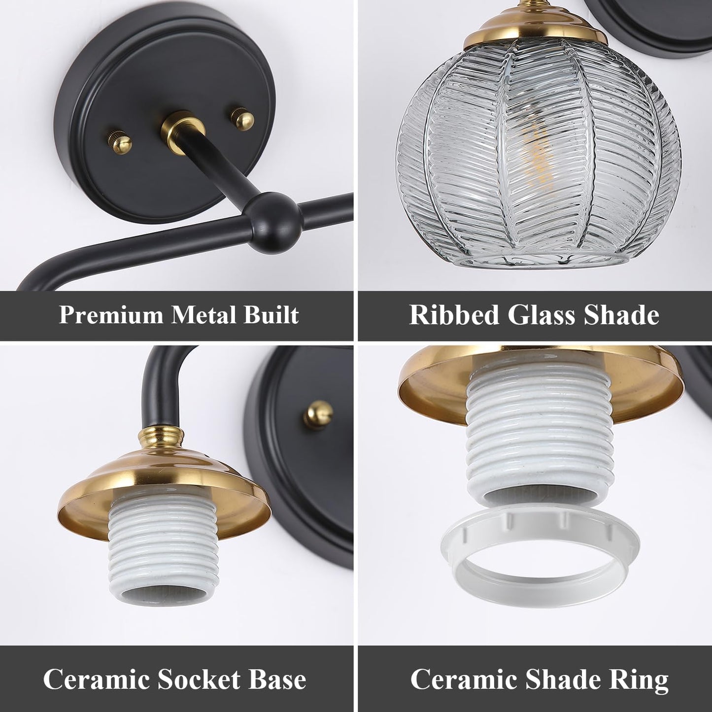 Lámpara baño aplique moderno 2 luces pantalla cristal gris ahumado
