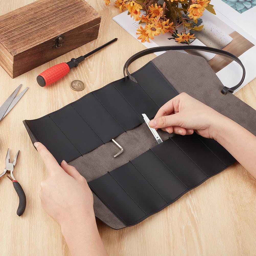 Bolsa organizadora cuero negro 12 ranuras herramientas
