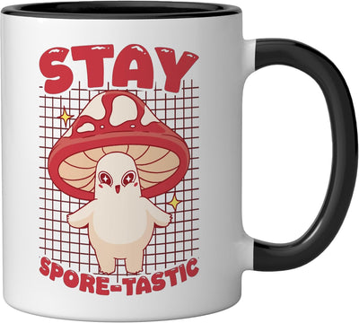 Taza de cerámica Stay Spore-Tastic con hongos negros/blancos