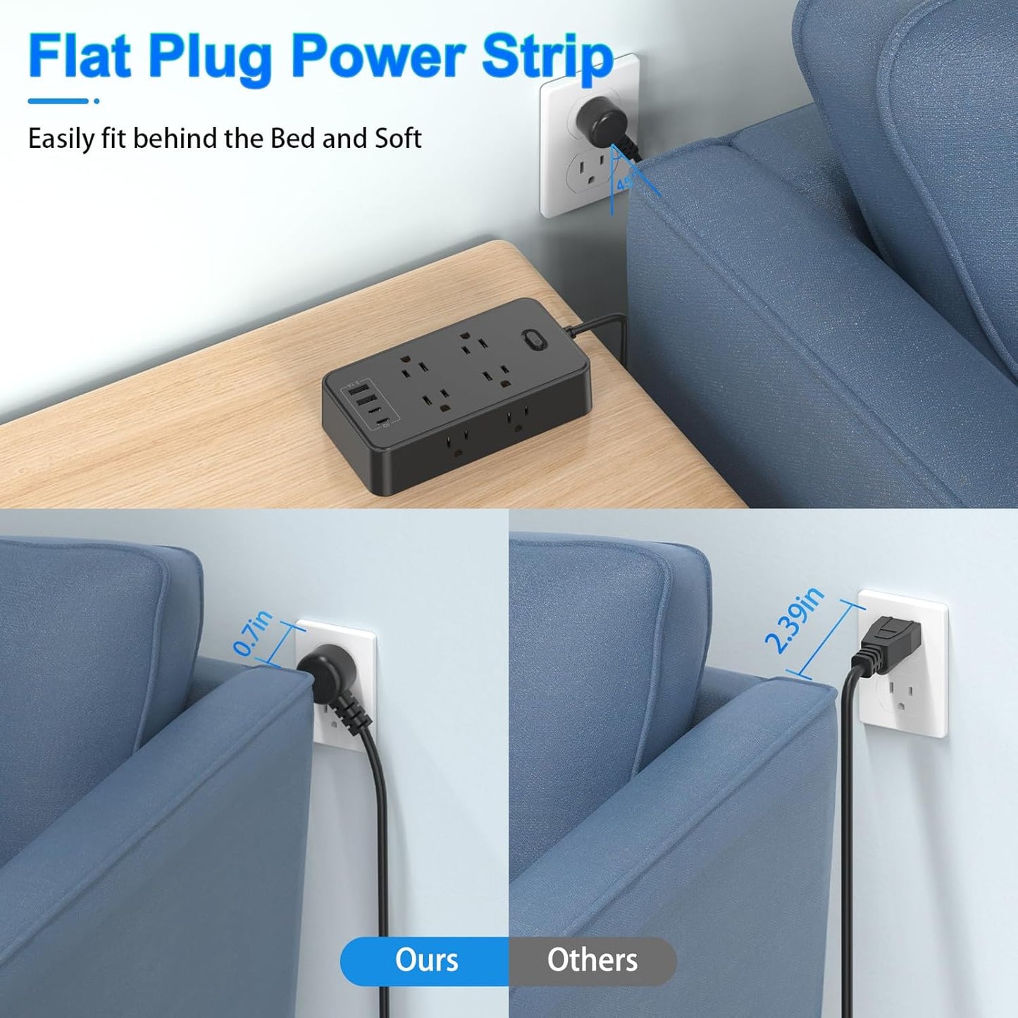 Regleta alimentación 6ft 8 tomas con USB-C y USB-A
