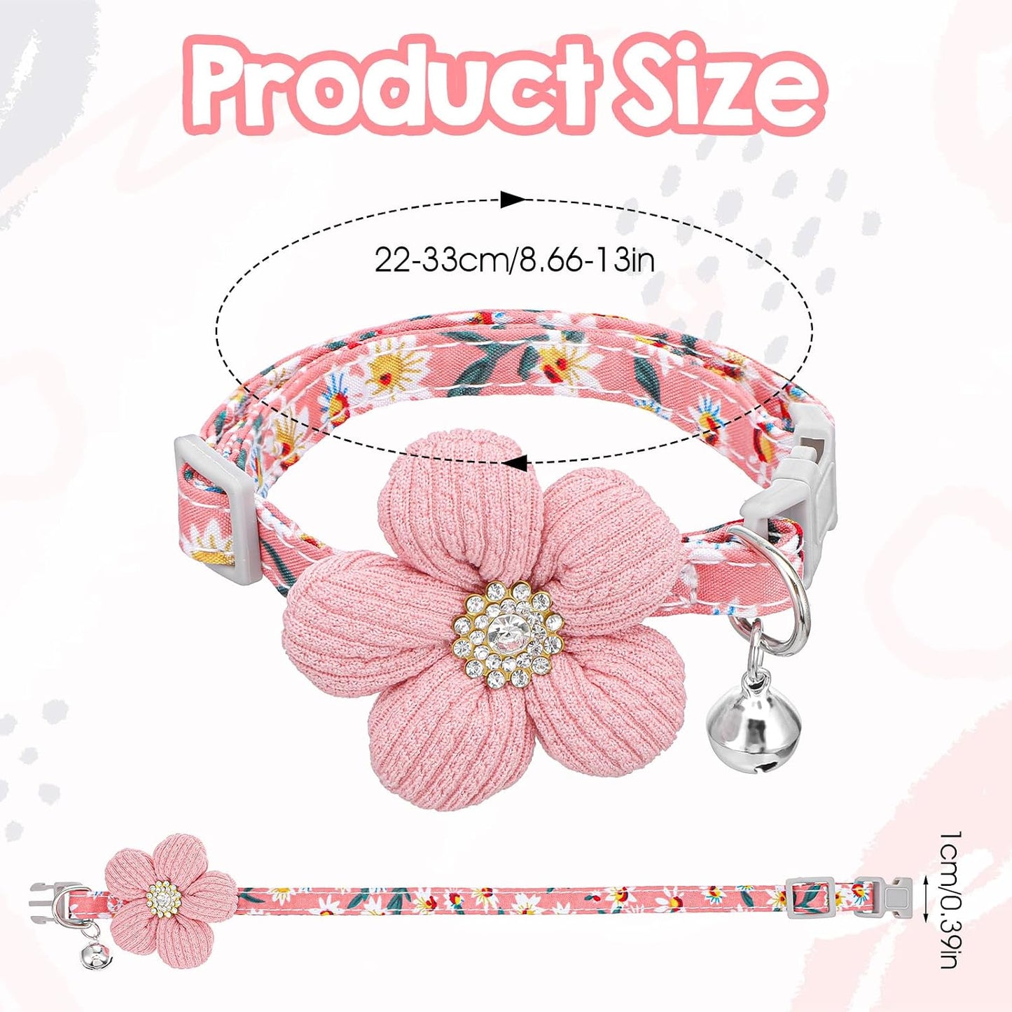 Collar perro pequeño con flor campana ajustable rosa