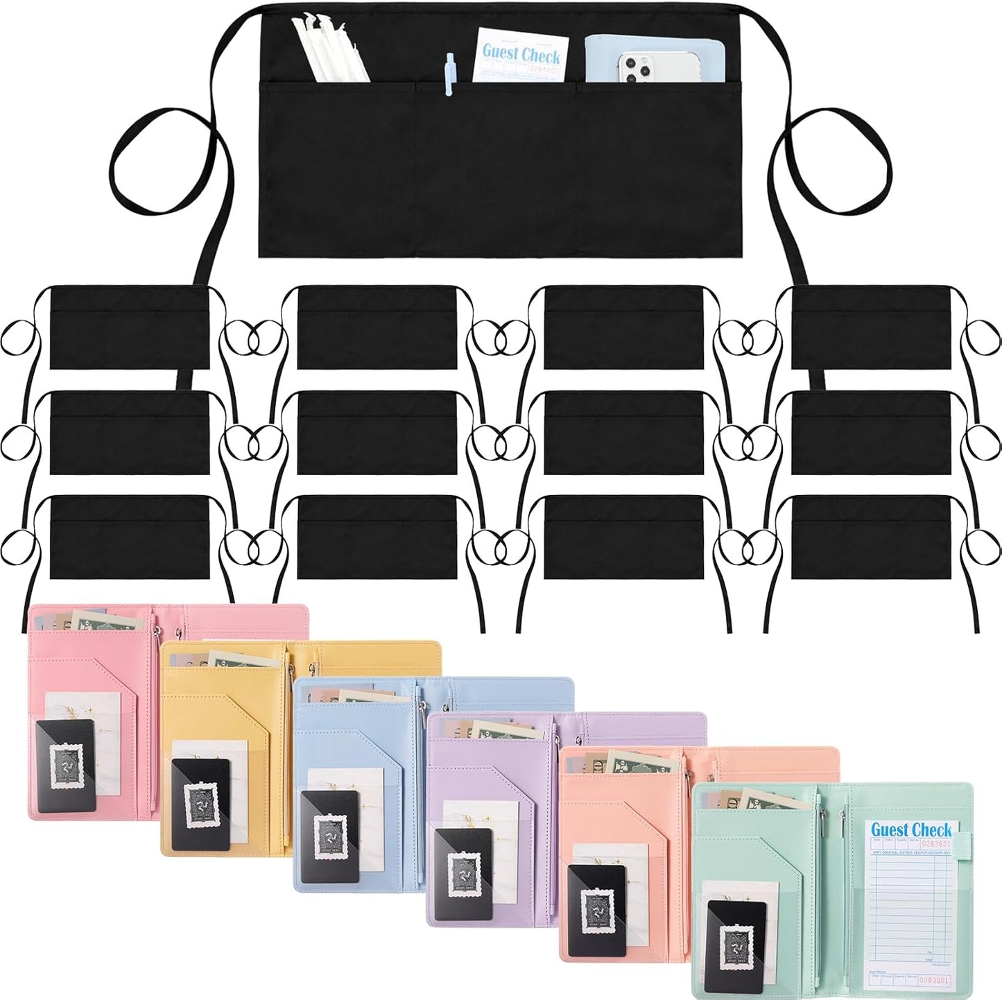 Set 6 libros servidor delantal 12 con bolsillos resistente agua