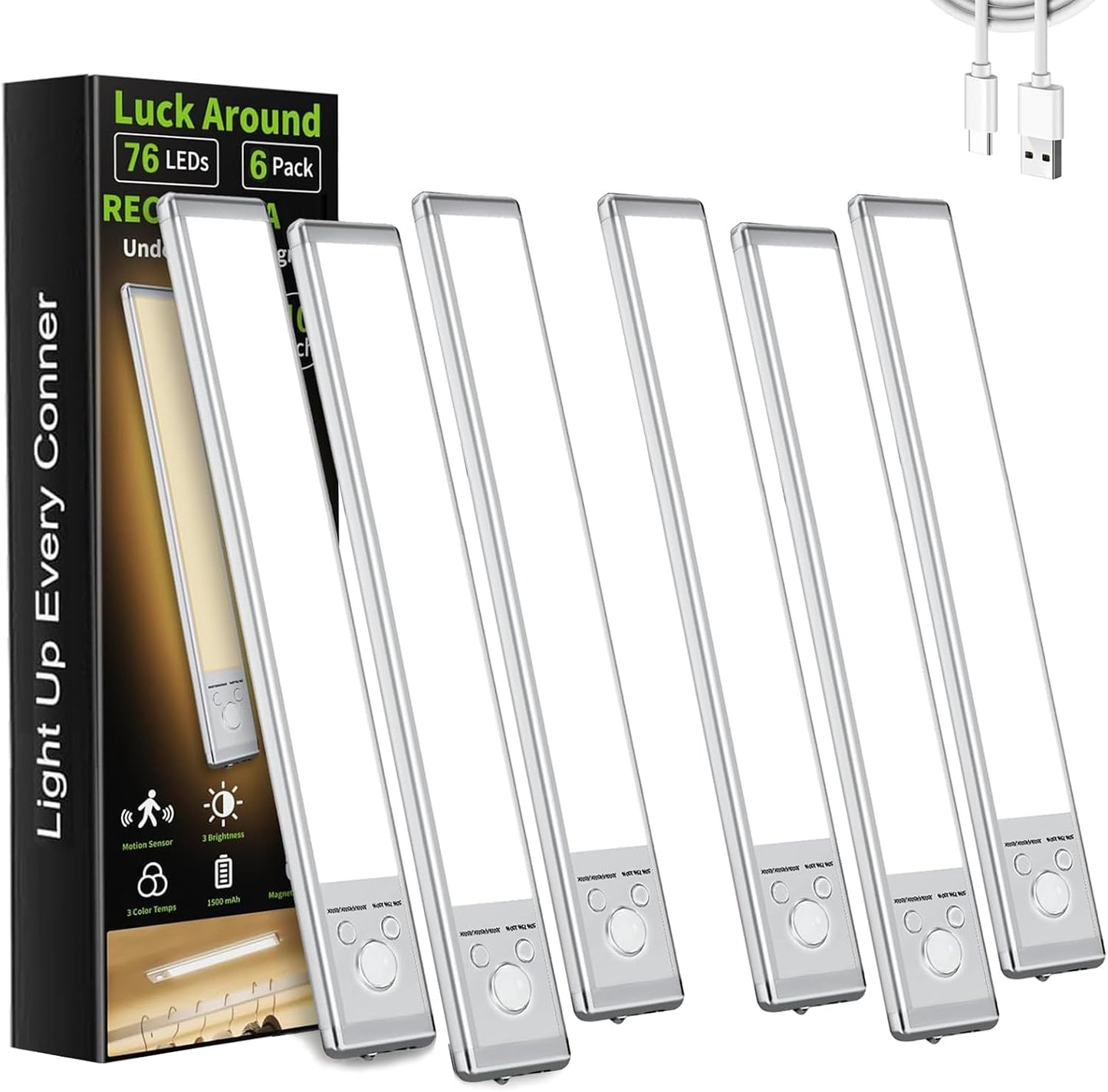 6 Luces LED sensor movimiento 12pulg recargable blanco
