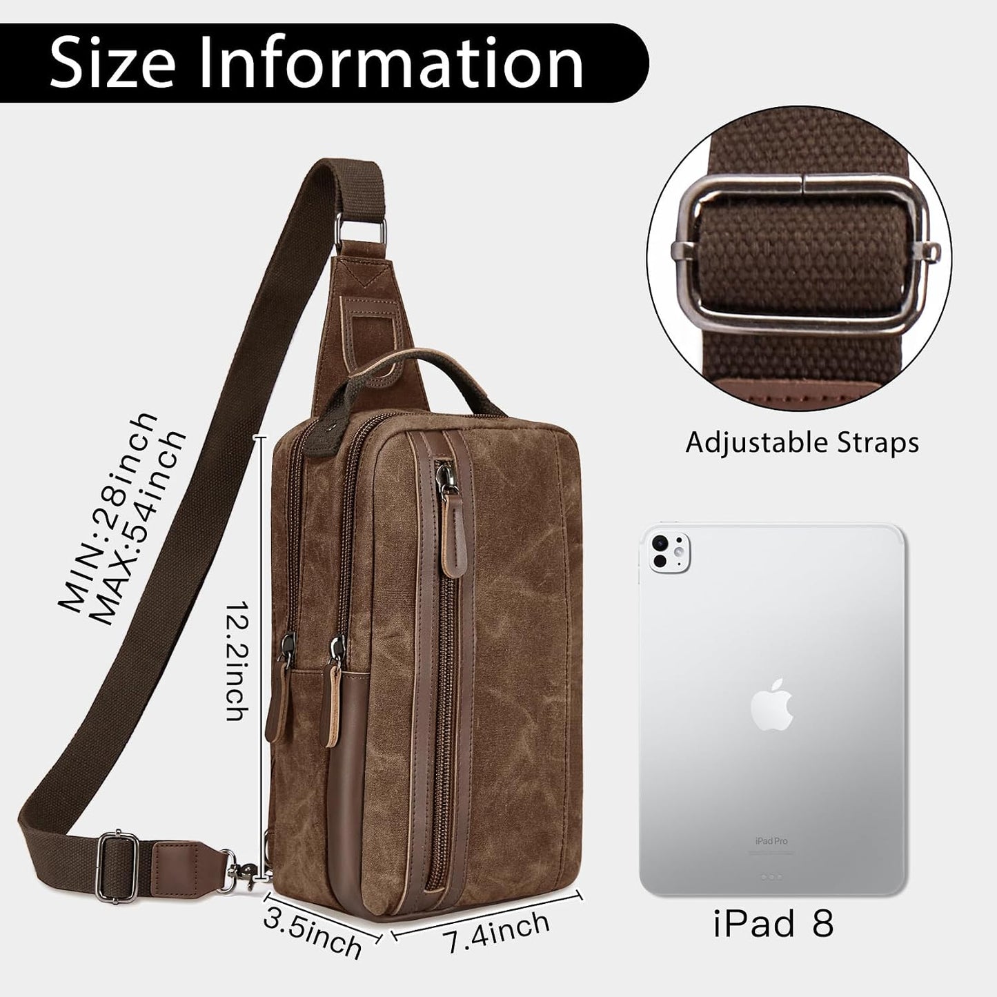 Bolsa cruzada lona encerada para hombre mujer trabajo deporte