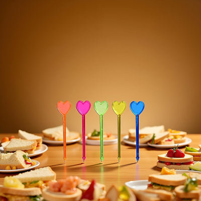 100 Pzas Palillos Plástico Multicolor Corazón Cóctel