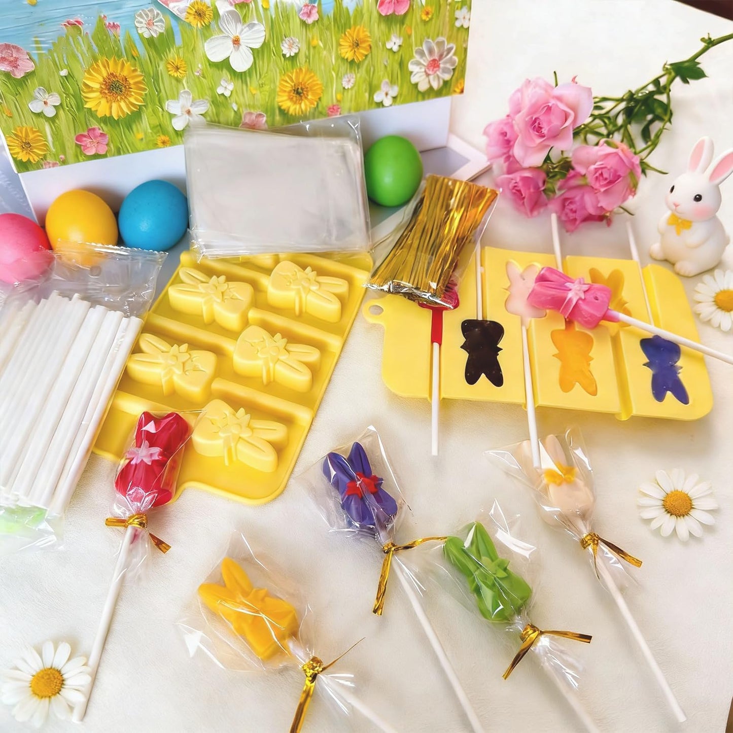 Moldes para dulces de Pascua de silicona con 300 palitos y lazos