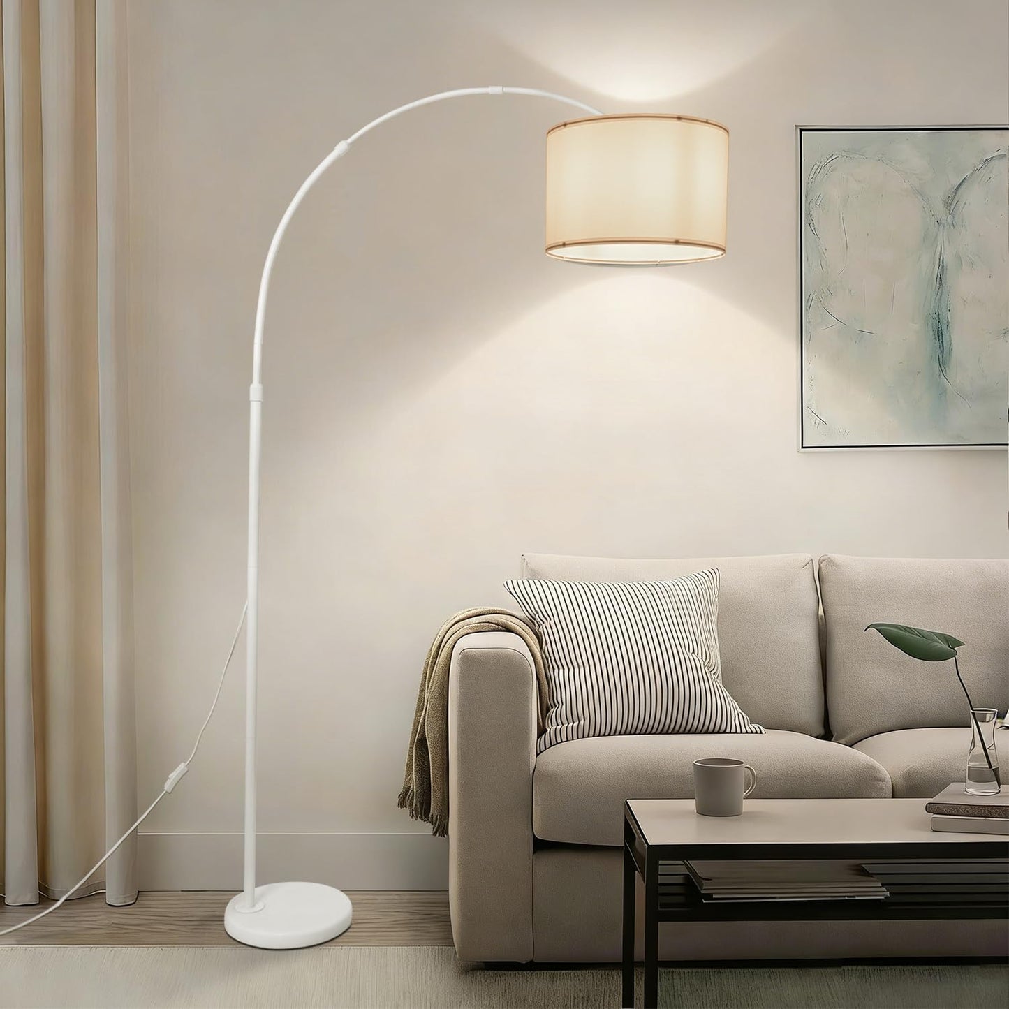 Lámpara pie arco blanco base mármol ajustable sala