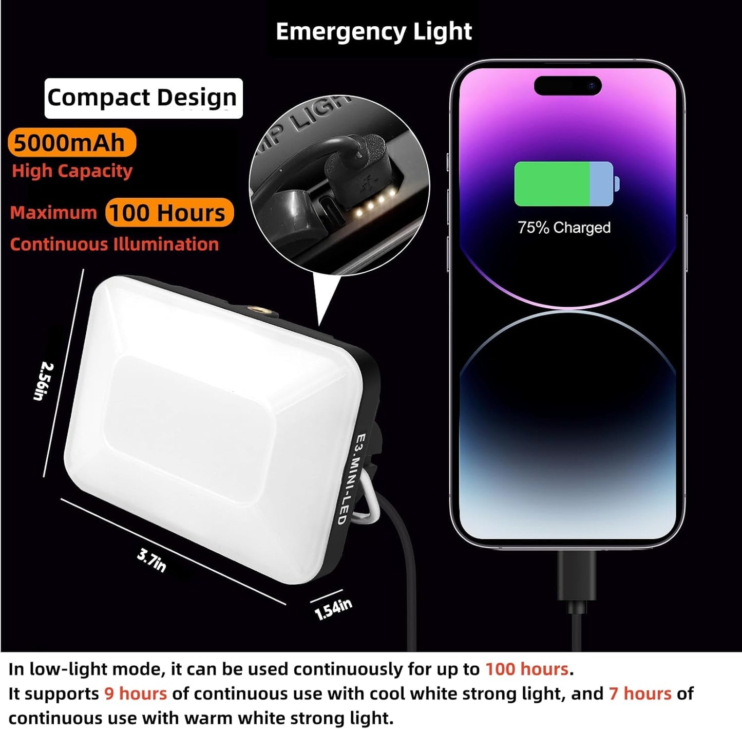 Linterna camping recargable 5000mAh 850LM 6 modos IP54 negro