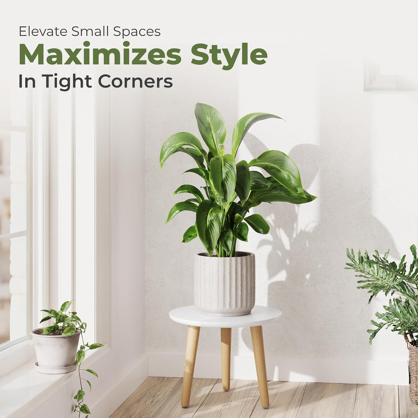 Soporte para plantas alto madera color blanco sala dormitorio