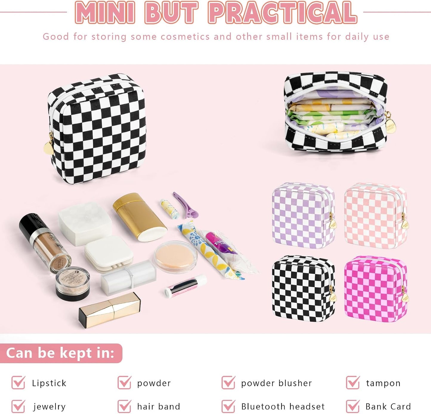 Bolsa maquillaje viaje 5.1x5.1pulg flocado con 2 bolsillos
