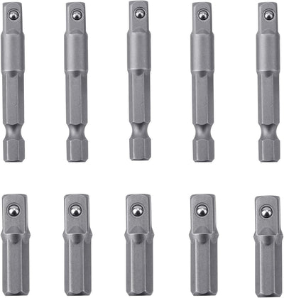 10 Brocas Adaptador Enchufe Cuadrado 1/4 Pulg Hexa a Cuad