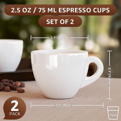 2 Pzas Taza Espresso Cerámica 2.5oz Blanco