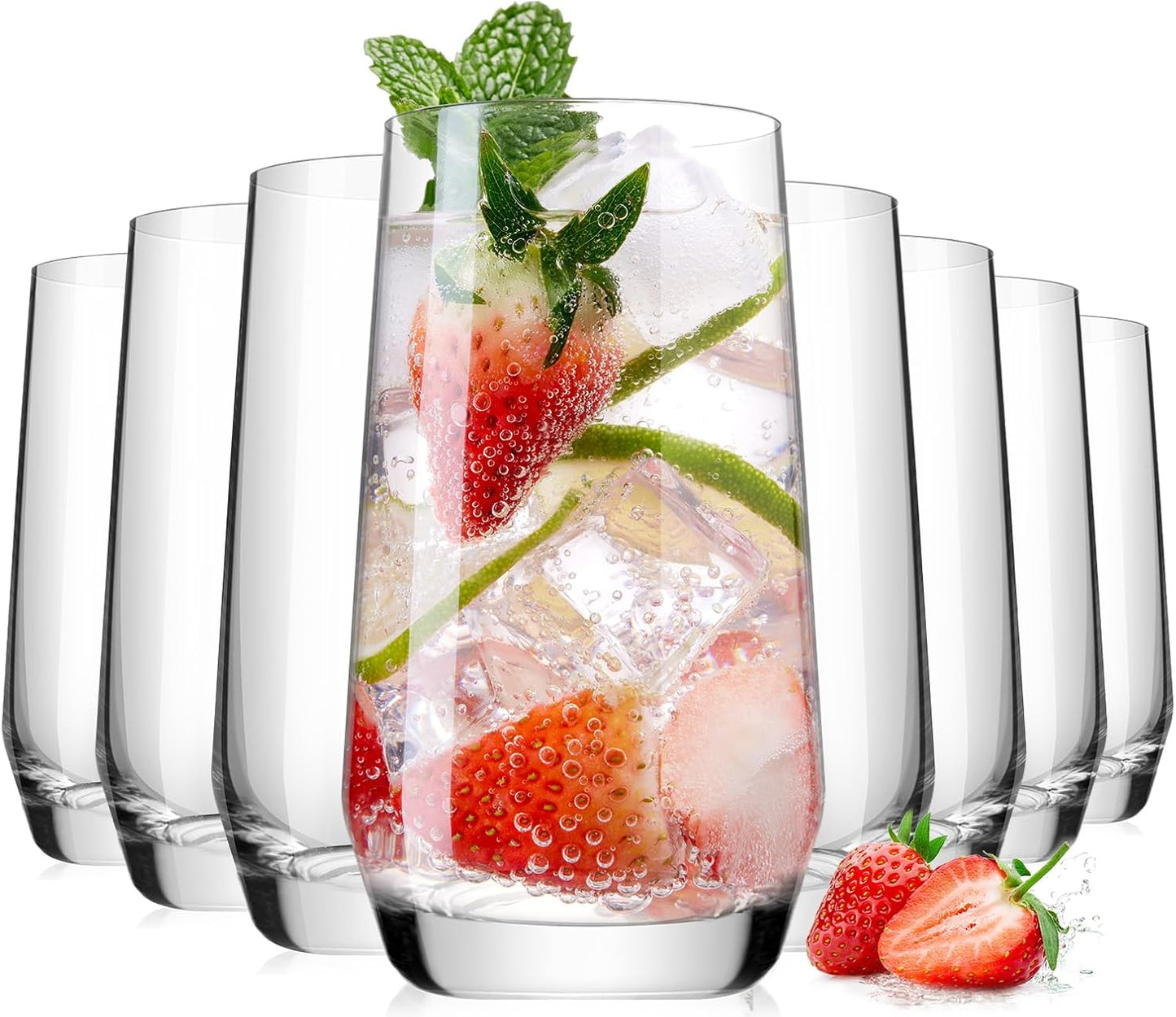 Juego de 8 vasos altos de cristal sin plomo para mojito y bebidas