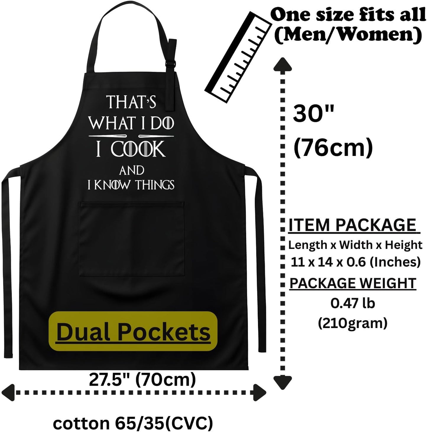 Apron cocina negro algodón mezcla con bolsillos ajustable