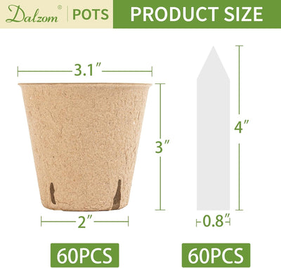 Macetas Turba 3.1pulg con Etiquetas Biodegradables