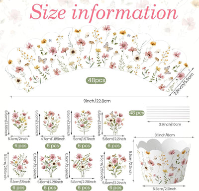 Adornos y envoltorios de flores silvestres de primavera para cupcakes y fiestas