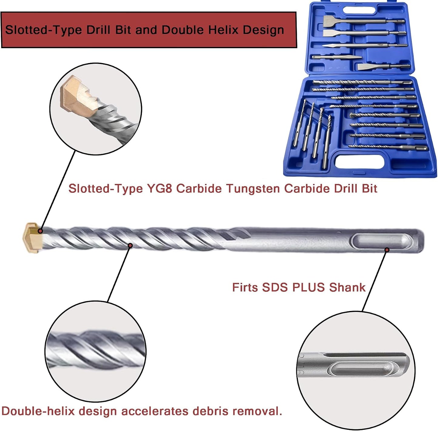 Set 17 Brocas SDS Plus para Hormigón Paredes Cemento