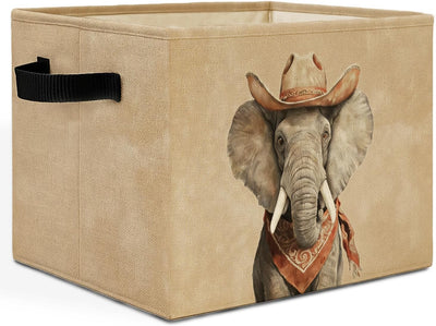 Caja almacenamiento elefante sombrero vaquero asas cesta plegable