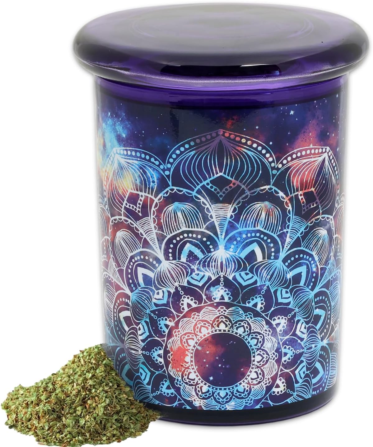 Tarro de vidrio hermético con tema espacial para hierbas té café