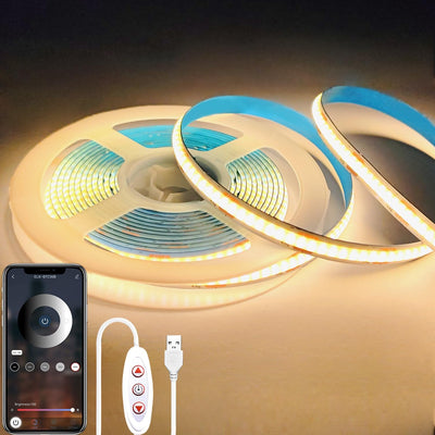Tira luces LED 6.6pies 3000K USB regulable blanca cálida