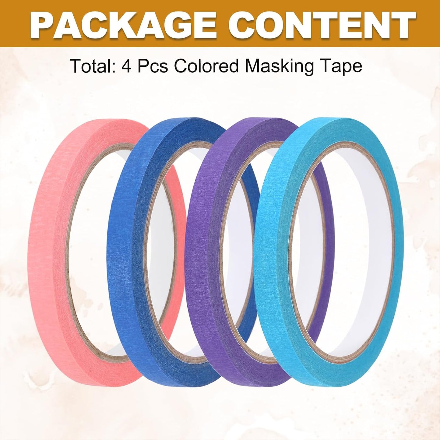 4 Pzas Cinta Adhesiva Crepé Colores 3/8pulg x22yd