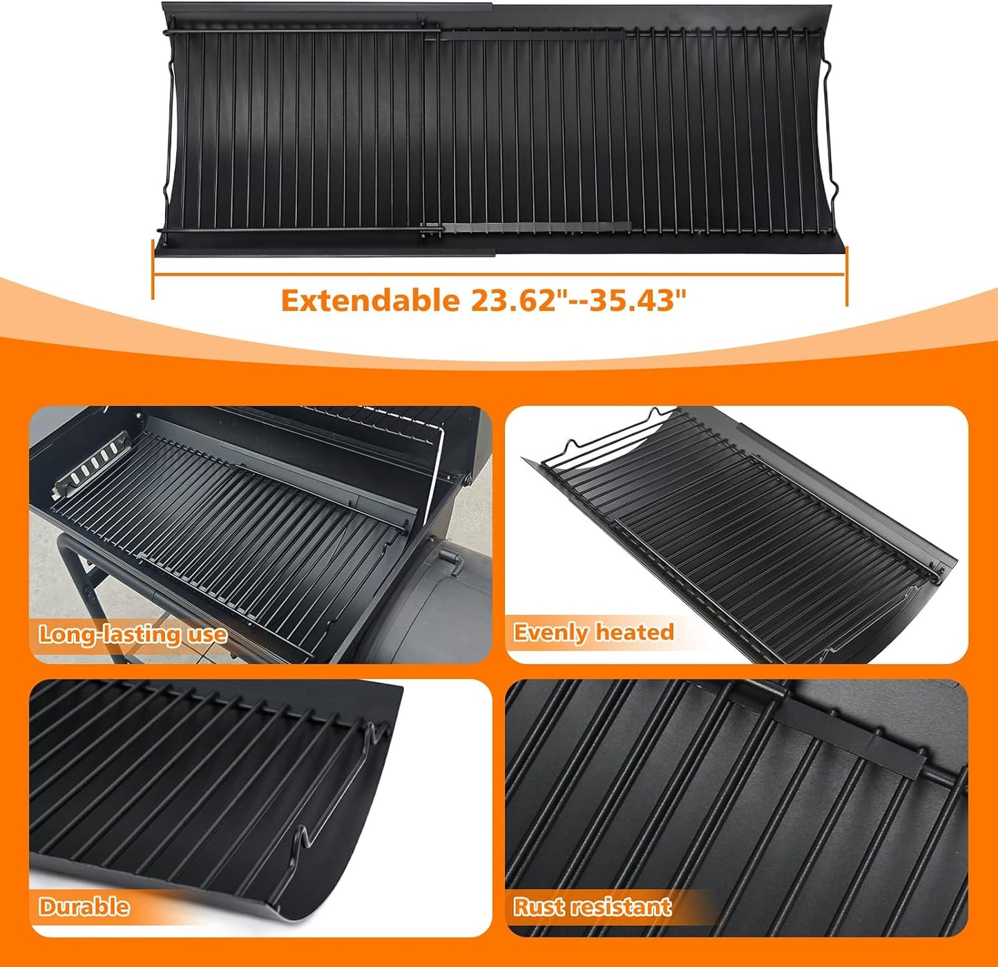 Bandeja cenizas ajustable 23-35pulg para parrilla carbón